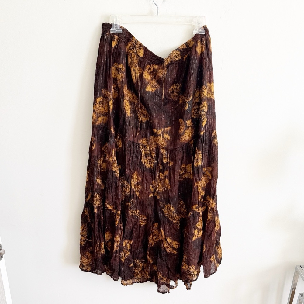 Vintage 90s Y2K 100% cotton girl talk tiered maxi skirt brown metallic XL